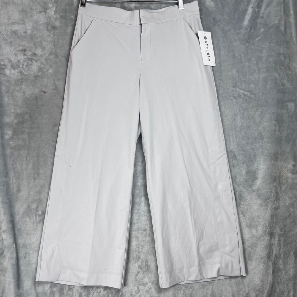 Athleta Tribeca Crop Pant Light Grey Wide Leg Snap Hem 281969 Size 8 NWT - Picture 3 of 13